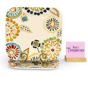 Home American Simplicity ZINNIA Floral Stoneware Square Dinner Plates Set 2
